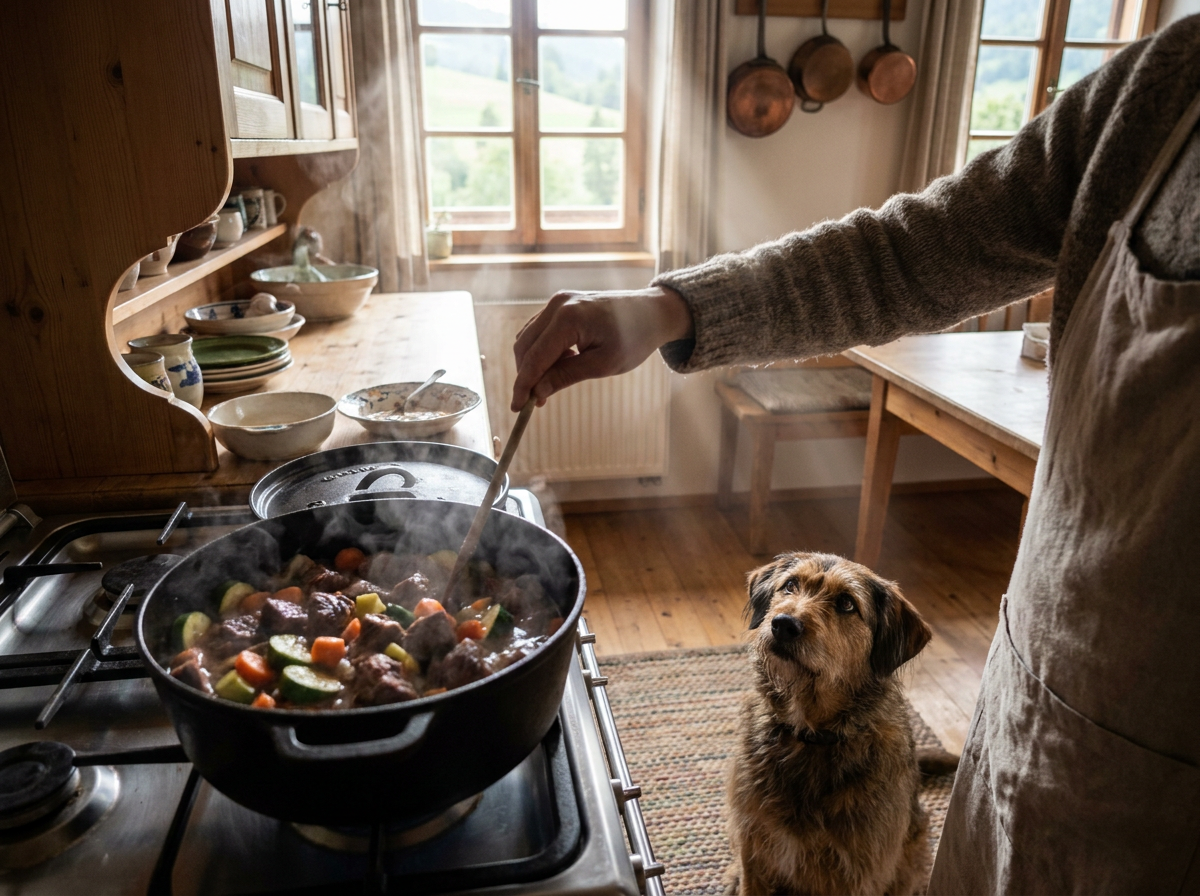 Selbst gekochtes Hundefutter vollwertig: Zutaten werden in der Küche abgewogen